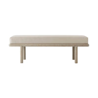 Modern bench, front view highlighting cushion and legs.
