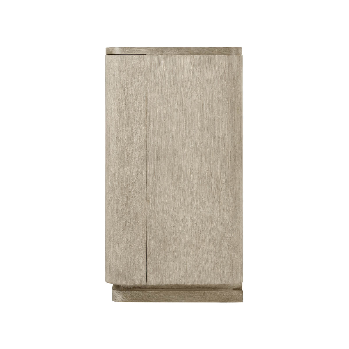 Side profile of light oak modern buffet sideboard.