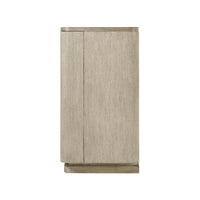 Side profile of light oak modern buffet sideboard.