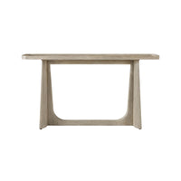 Direct front view of light oak modern console table.