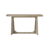 Light oak modern console table, straight front view.