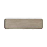 Top-down view of light oak modern console table surface.