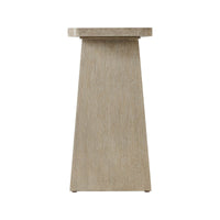 Side view of light oak modern console table leg.