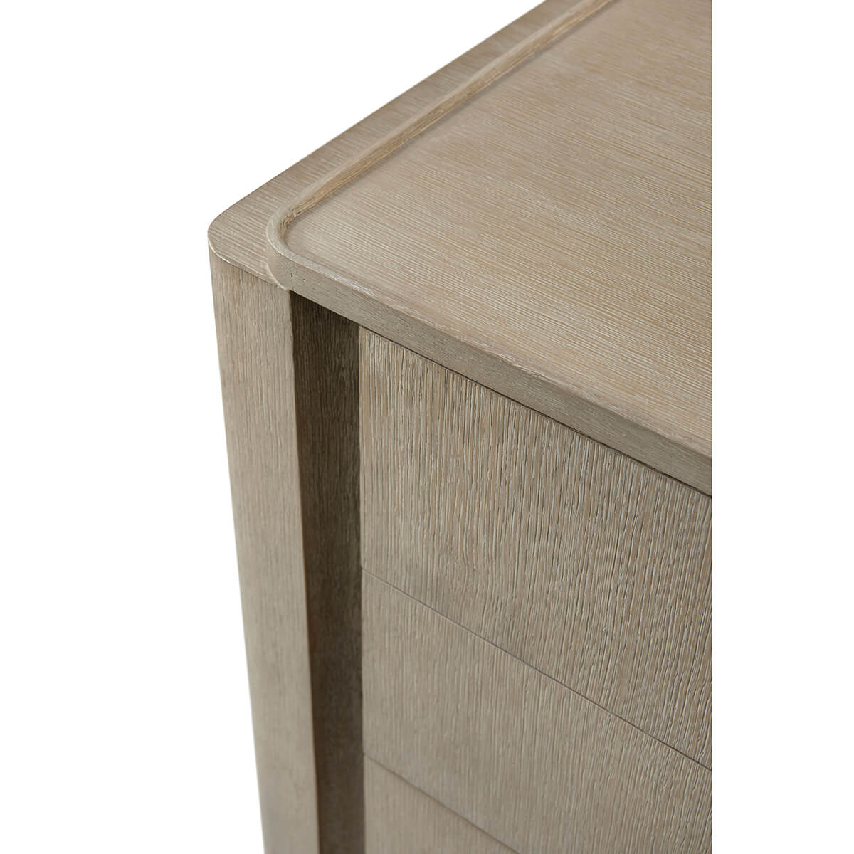 Light oak modern dresser, corner and top detail.
