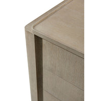 Light oak modern dresser, corner and top detail.