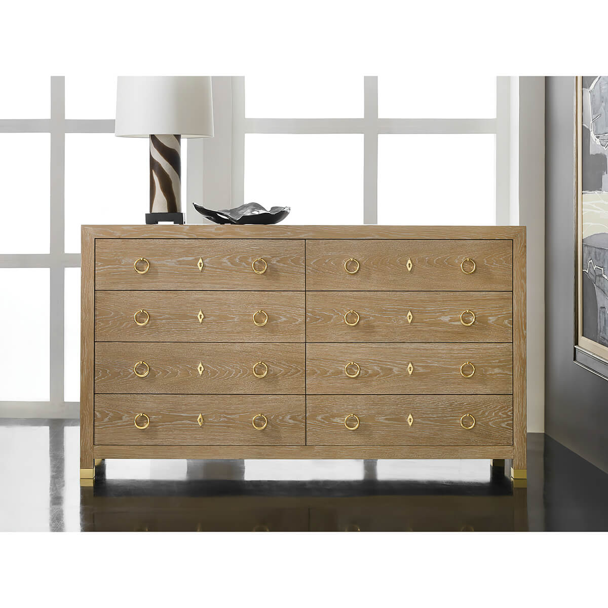 Light oak dresser in room, modern decor style.