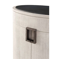 Light oak nightstand, close-up of handle detail.