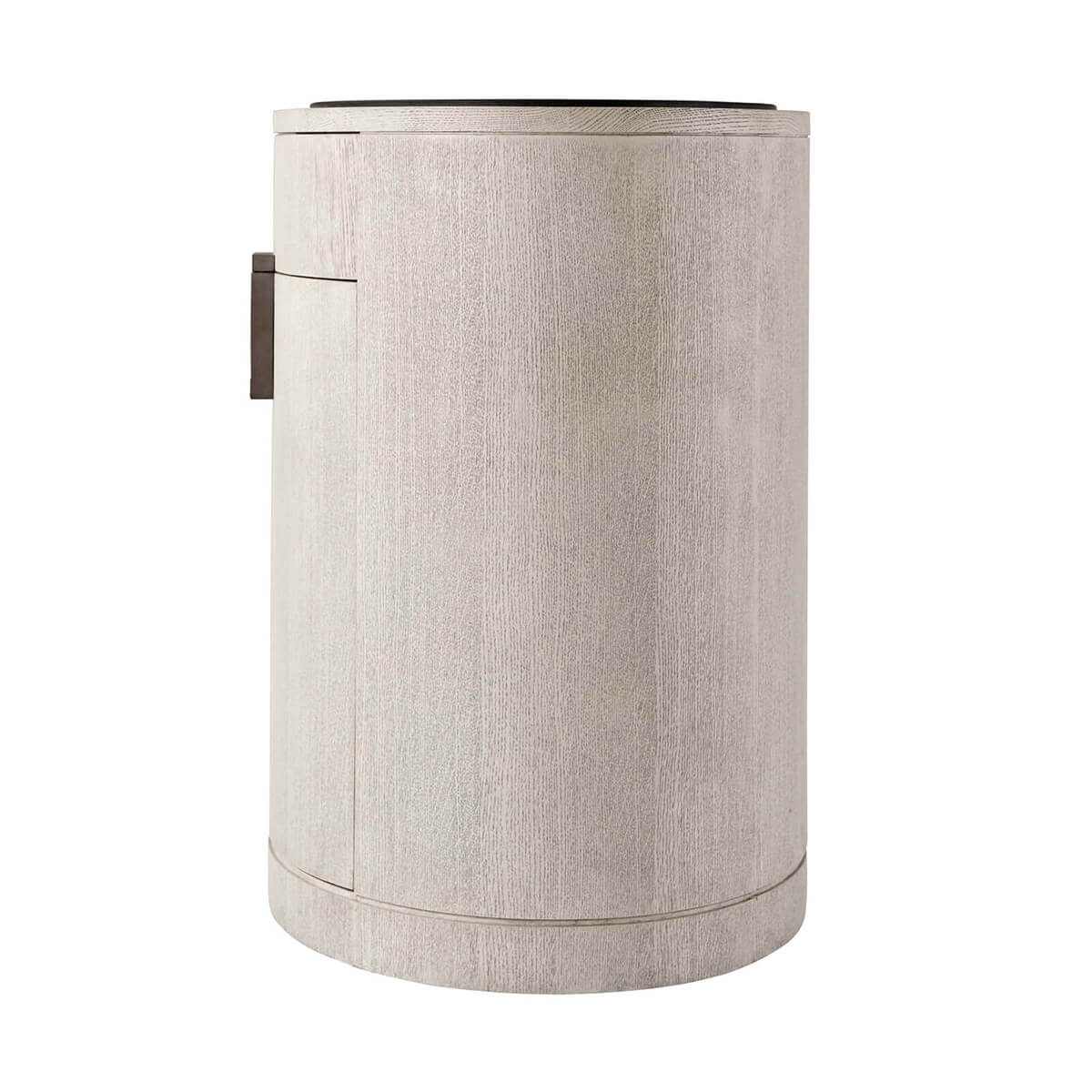 Light oak oval nightstand, side profile view.