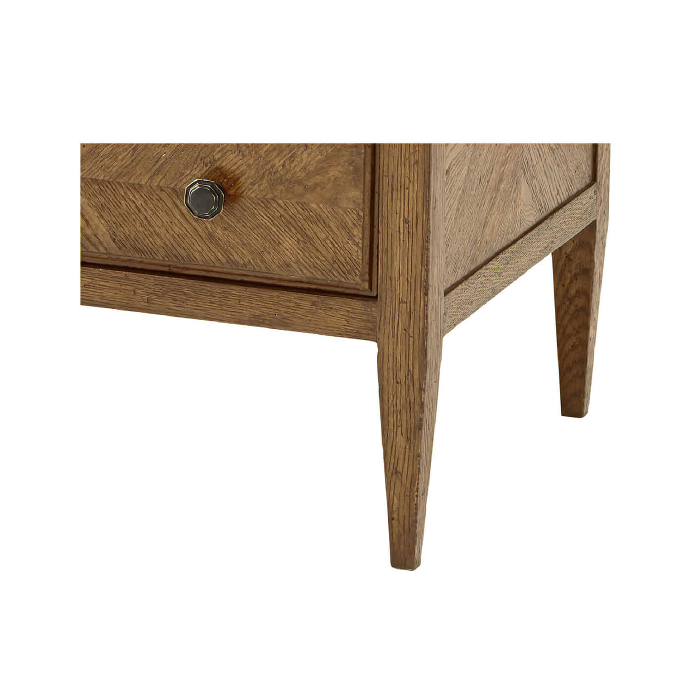 Detail of dresser leg and corner, light oak.