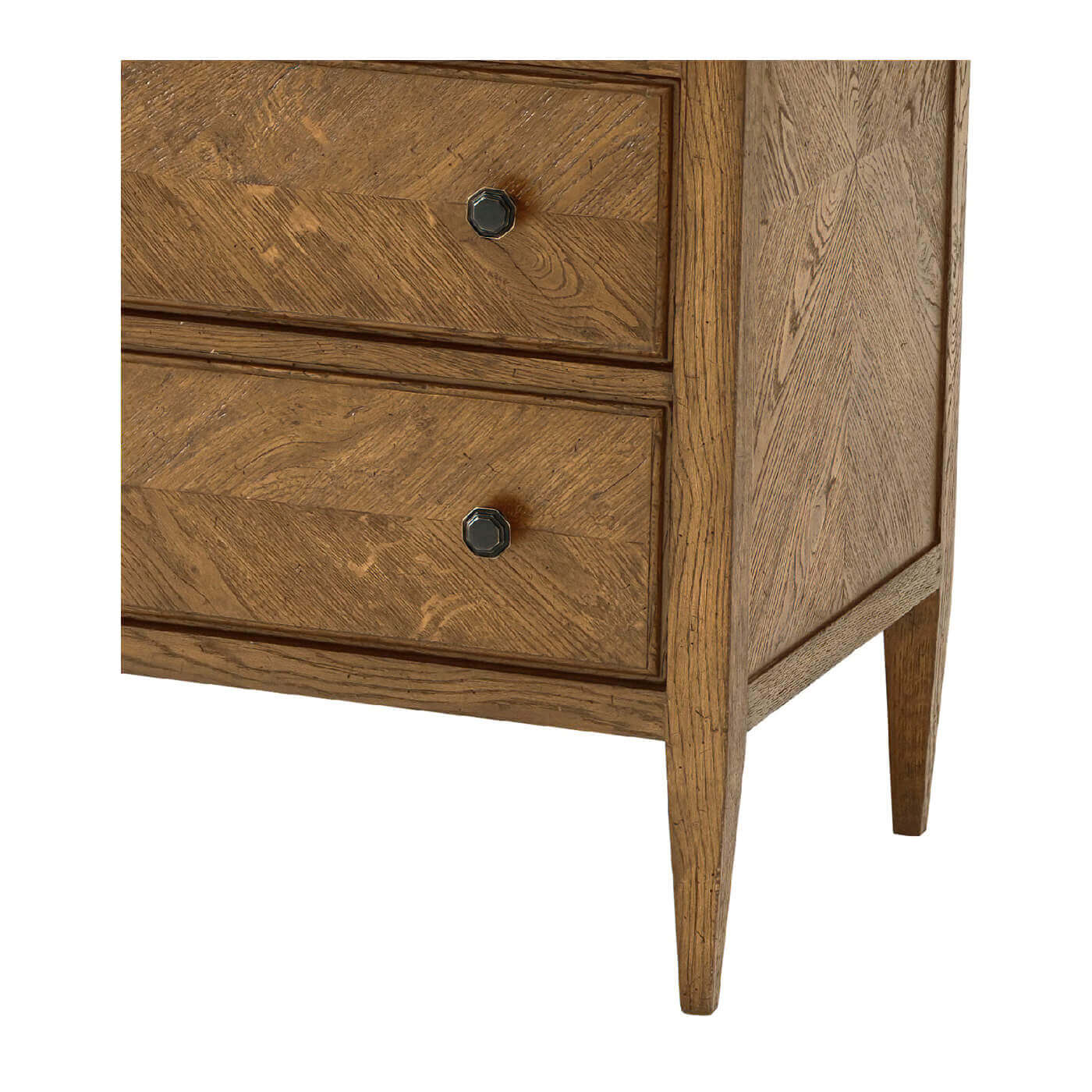 Close-up of dresser's drawer and handle detail.