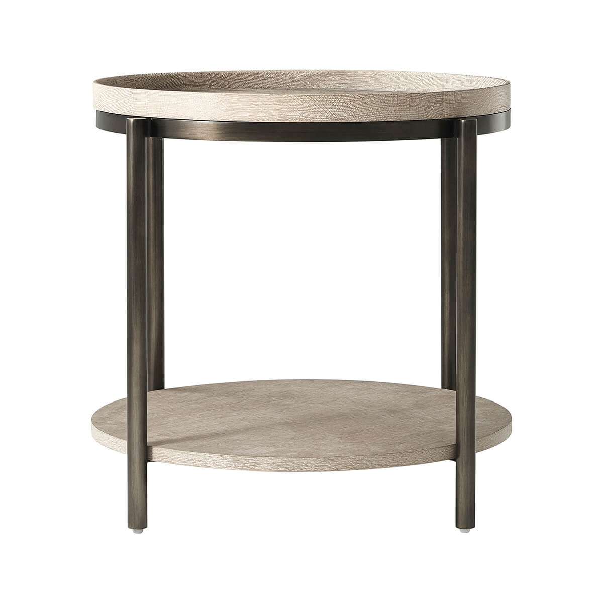 Front angle of light oak side table with two levels.