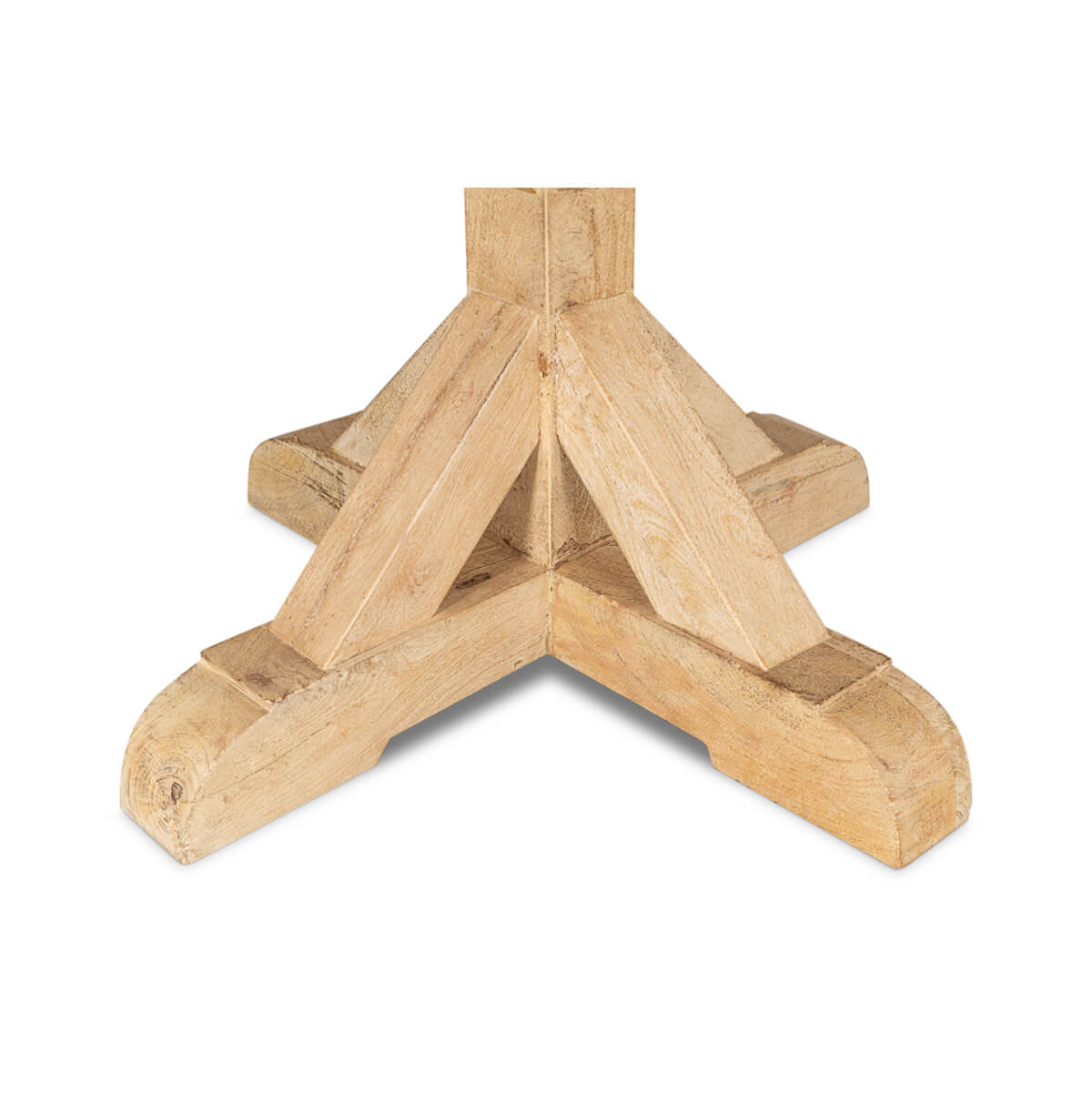 Light wood dining table base detail close-up.