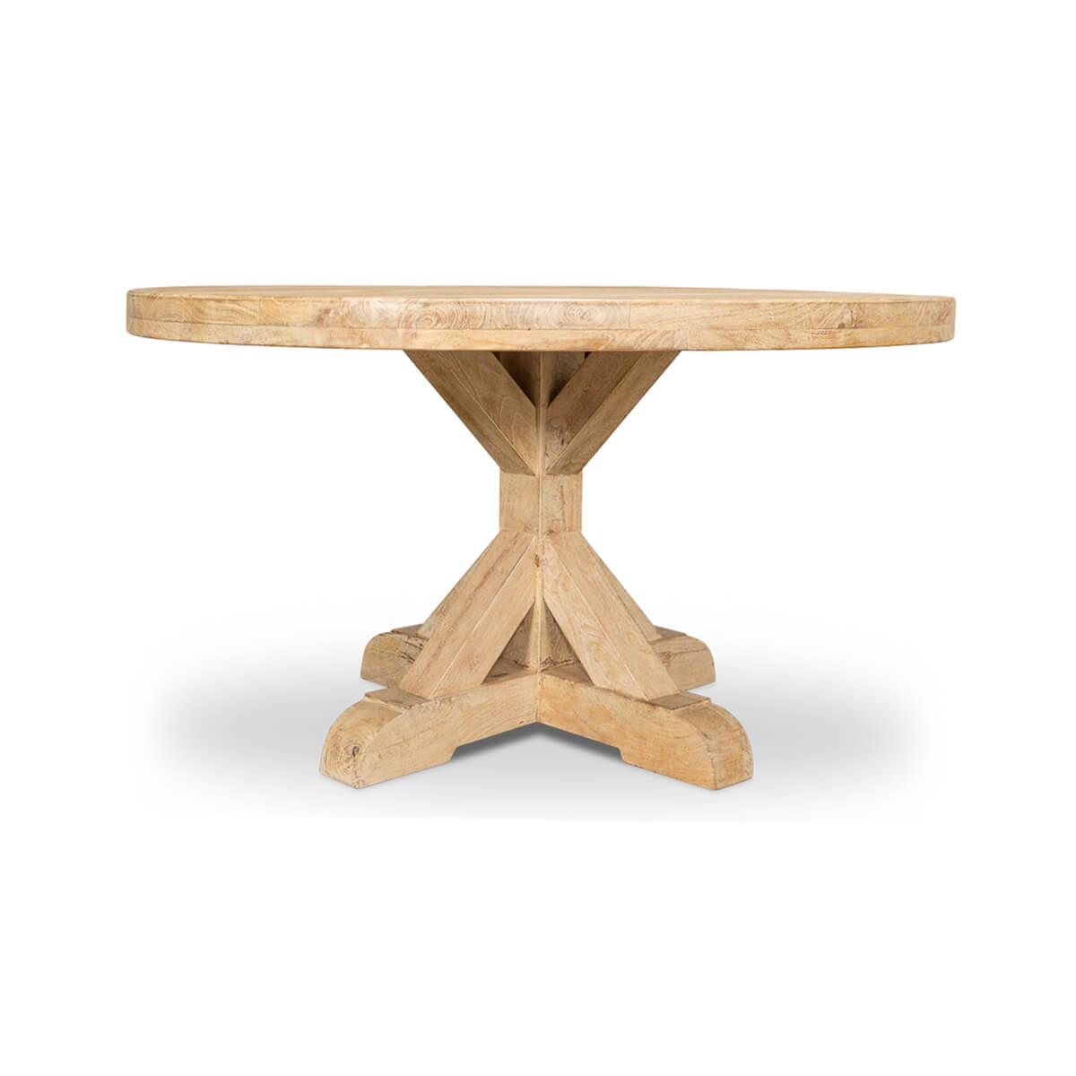 Light wood dining table side angle view.