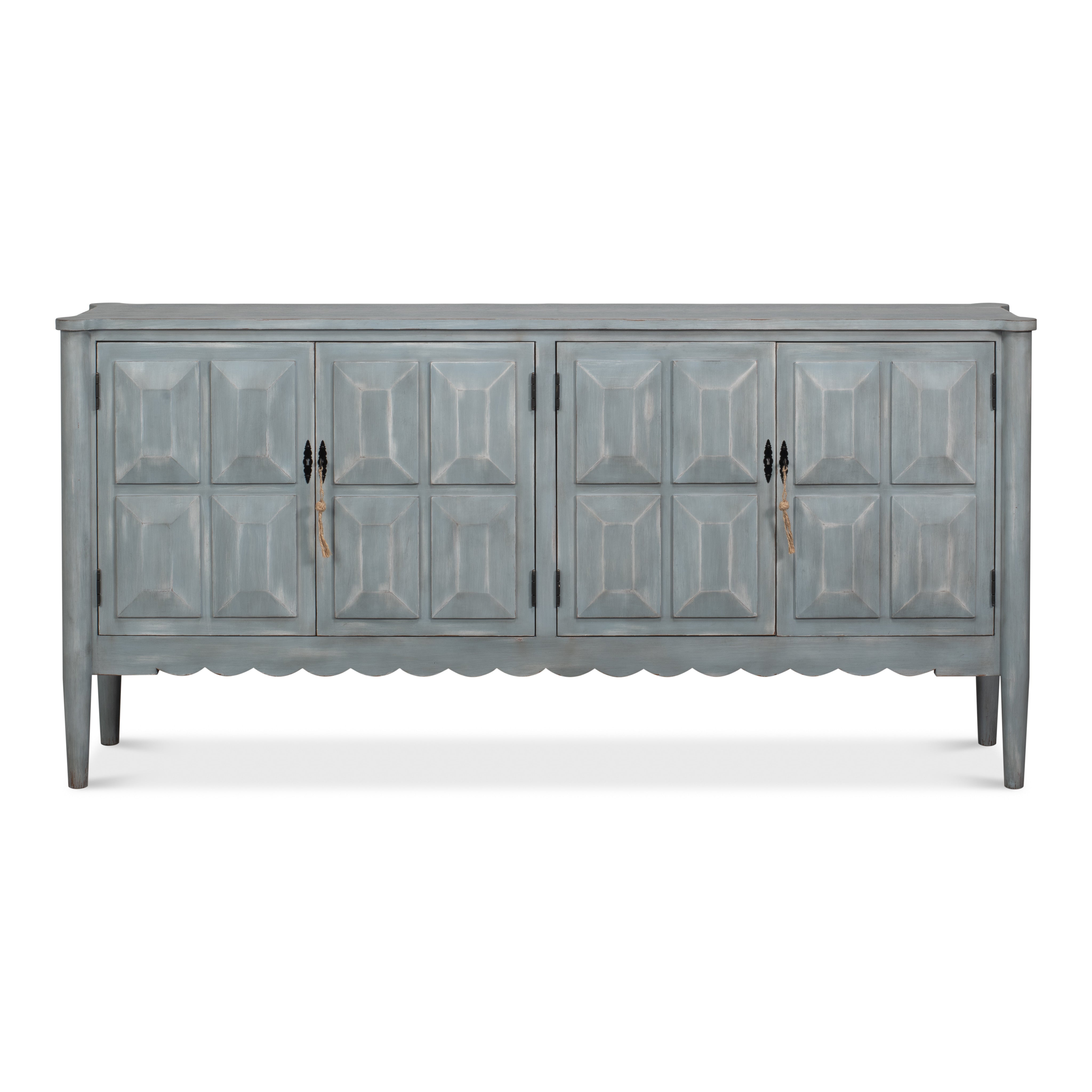 Long Antique Gray Pine Sideboard with Two Shelves - additional view