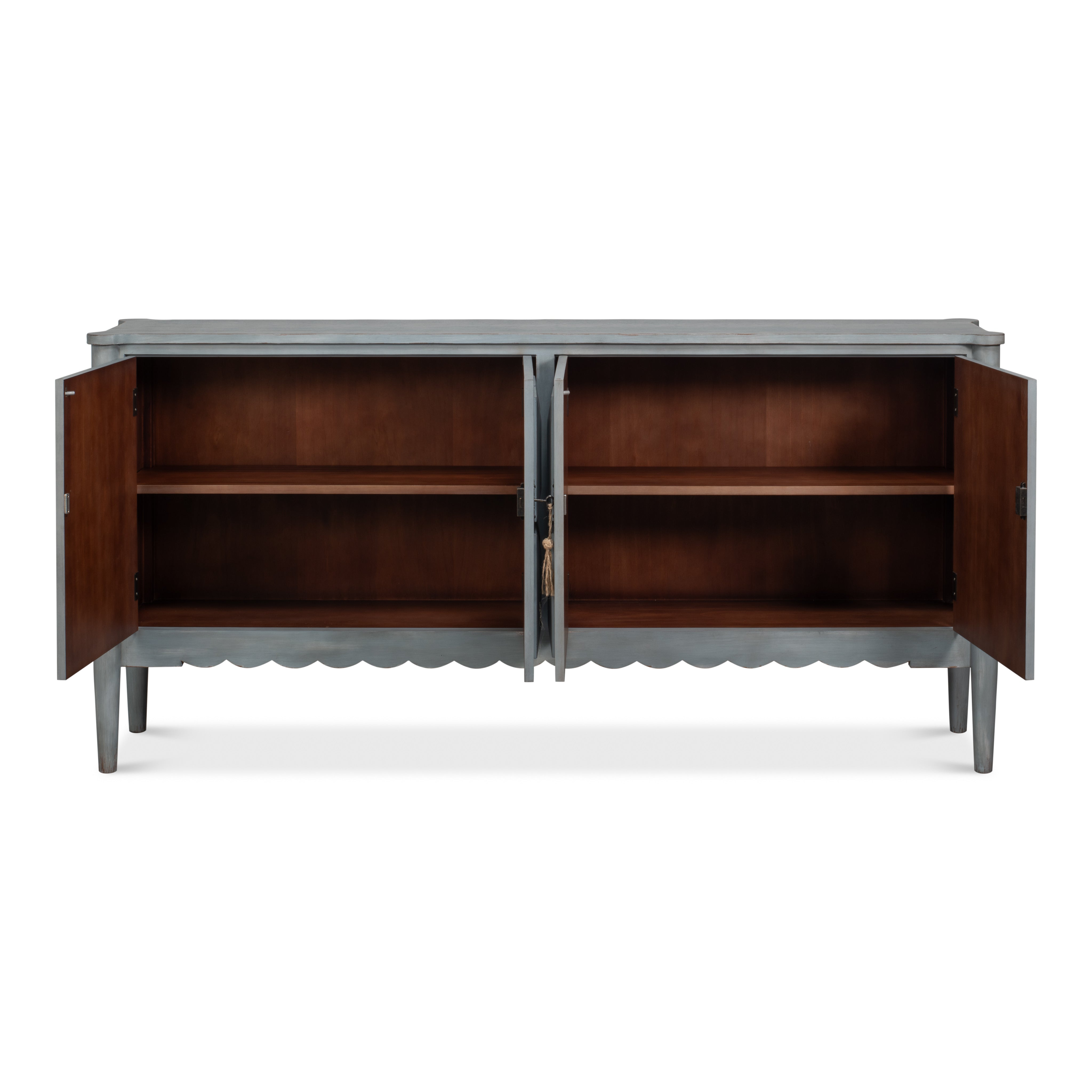 Long Antique Gray Pine Sideboard with Two Shelves - additional view