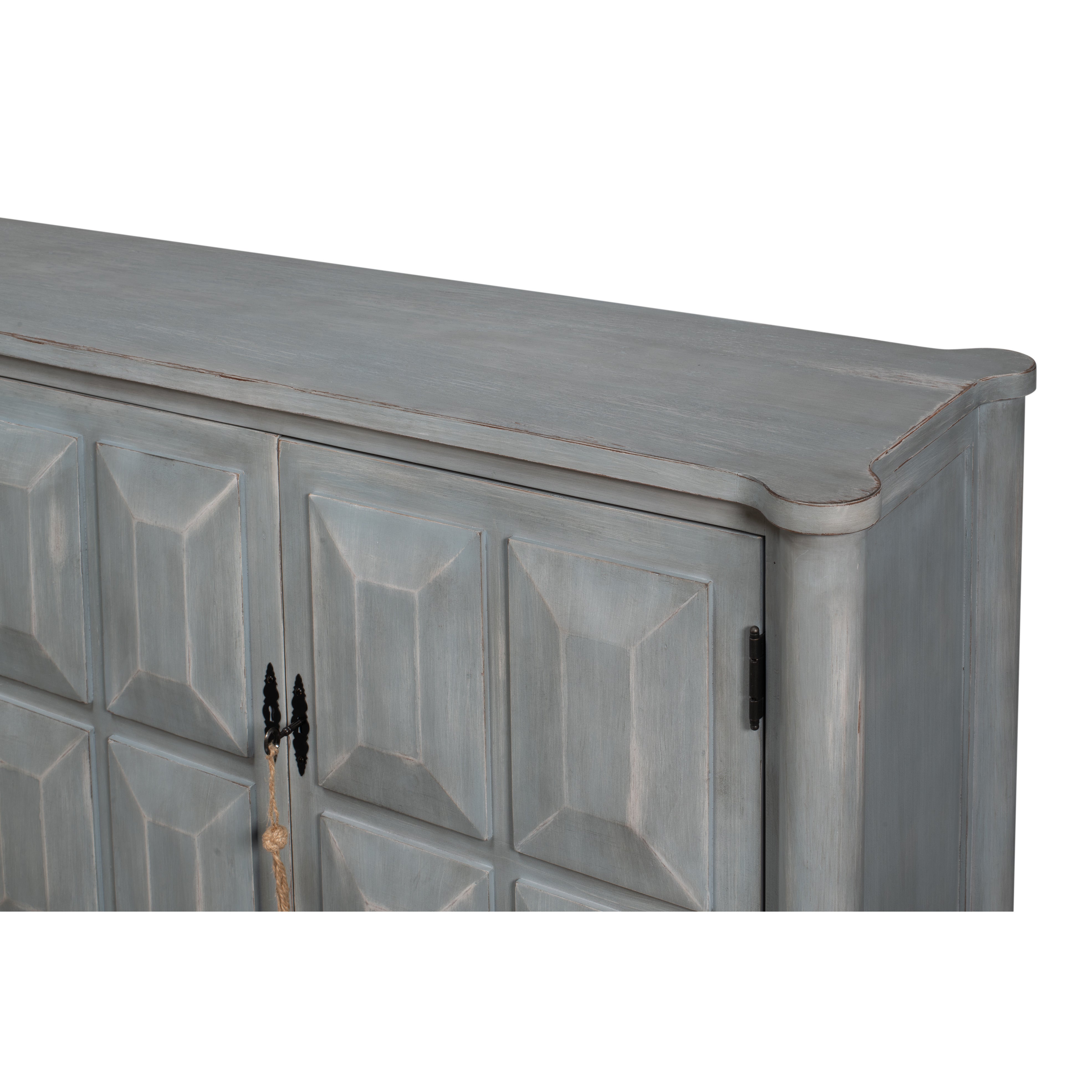 Long Antique Gray Pine Sideboard with Two Shelves - additional view