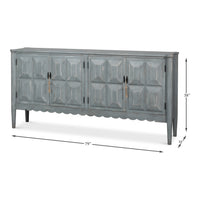 Dimension drawing for Long Antique Gray Pine Sideboard with Two Shelves