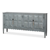 Long sideboard in antique gray finished pine with a shallow case