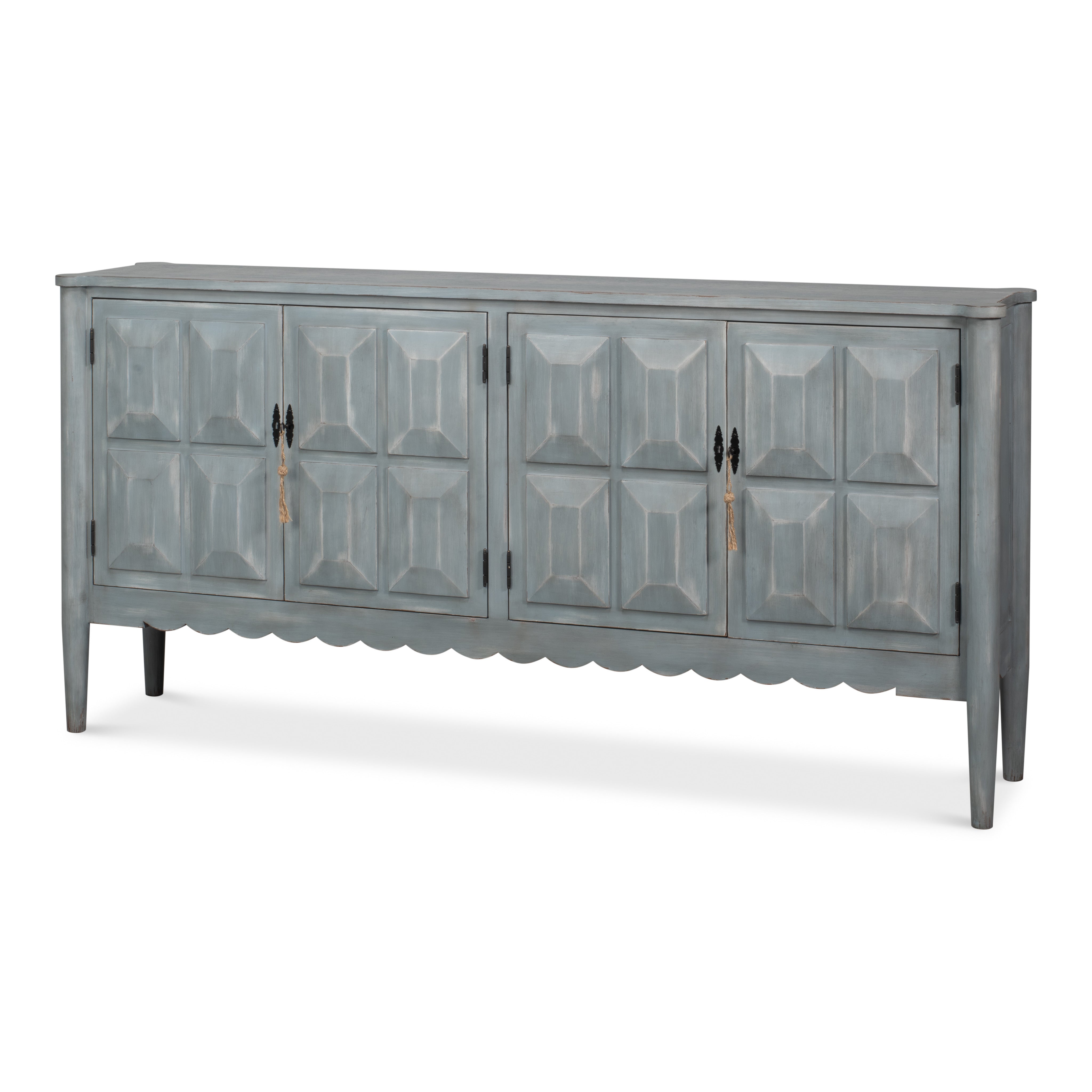Long sideboard in antique gray finished pine with a shallow case