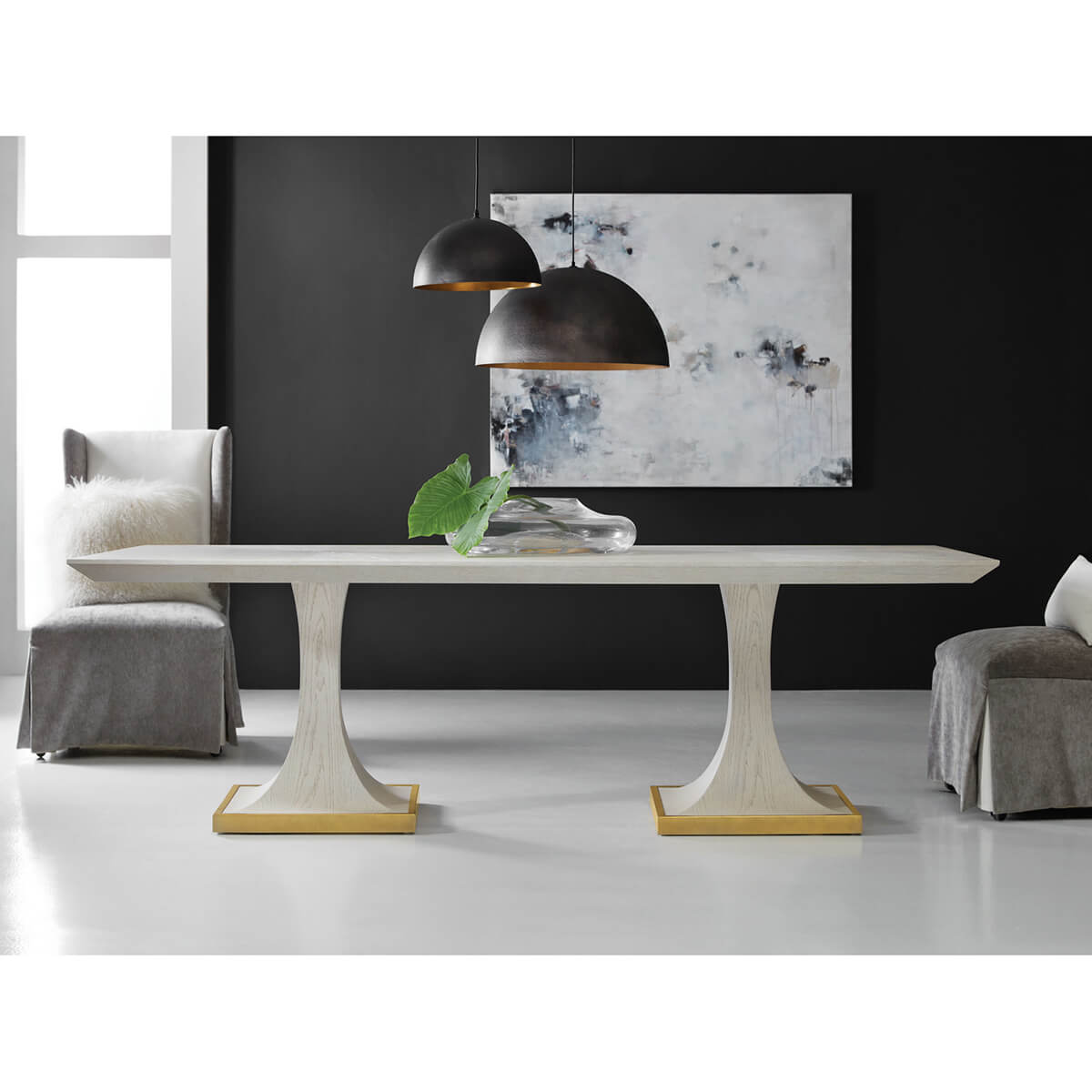 Art deco dining table in modern dining room setting.