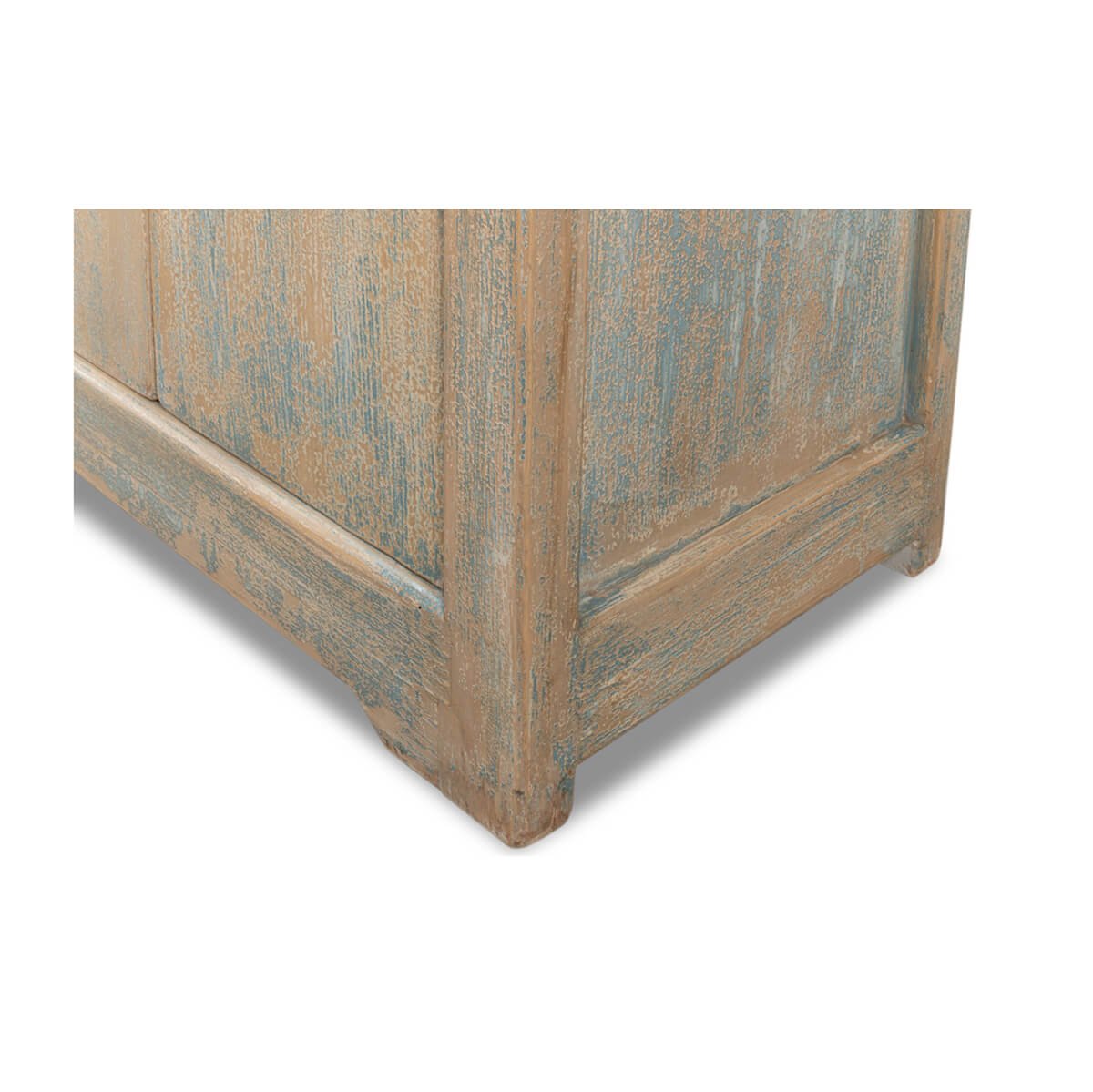 Base of blue buffet, rustic corner detail.