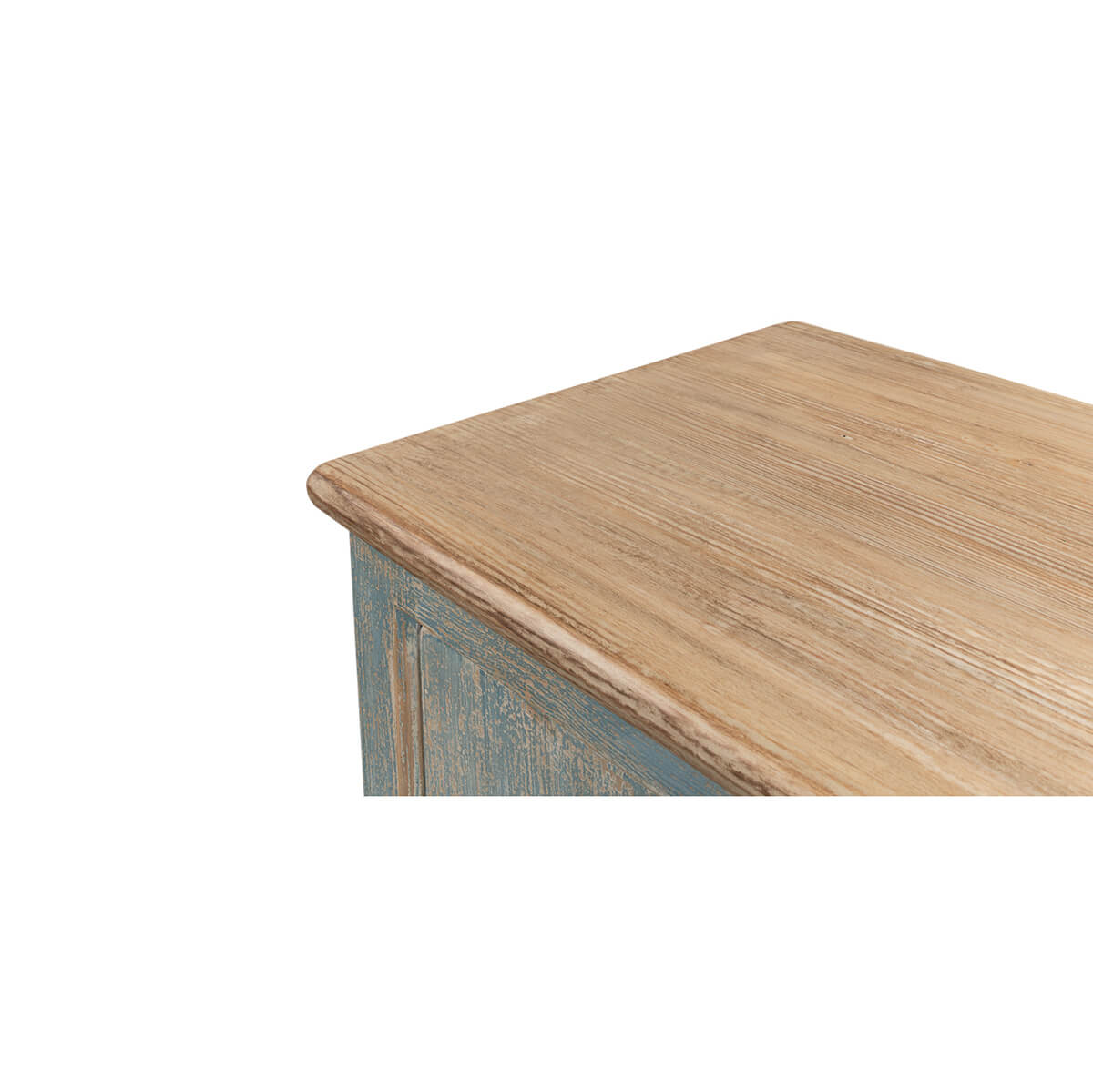 Close-up wooden top, texture of blue buffet.