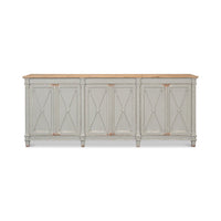 Wide front view of Directoire style gray buffet.