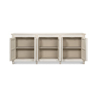 Open cabinet view, Directoire style buffet, interior shelves.