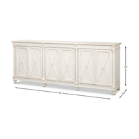 Directoire style white buffet, dimensions shown, scale reference.