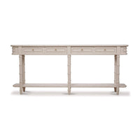 Long faux bamboo console table, front view.