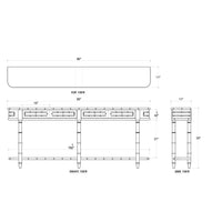 Detailed schematic of faux bamboo console table dimensions.