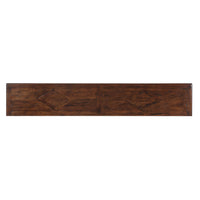Top view of console table, dark wood finish.