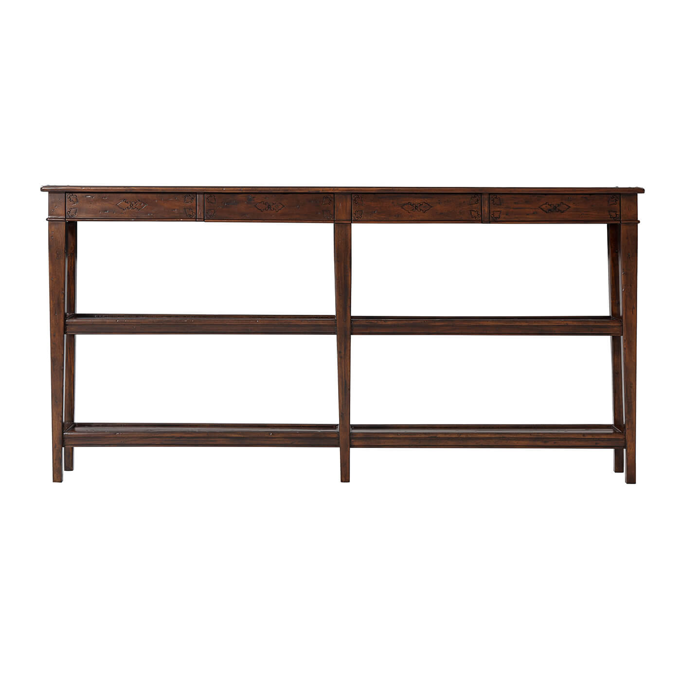 Front view of long console table, traditional design.