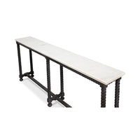Long marble console table, top perspective