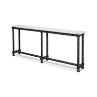 Long marble top console table, side view
