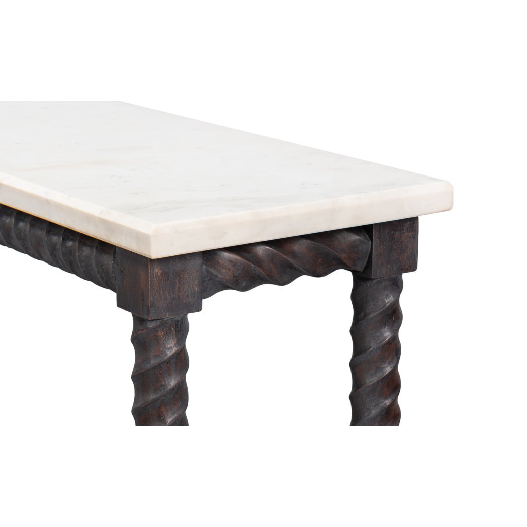 Detailed view of console table leg design