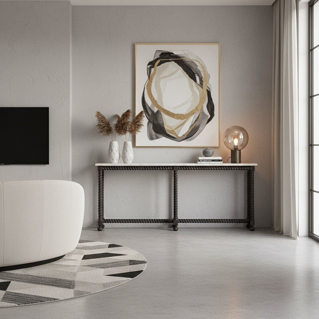 Console table styled in contemporary room setting