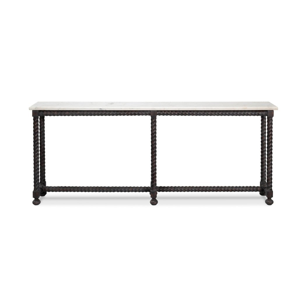 Front view of marble console table