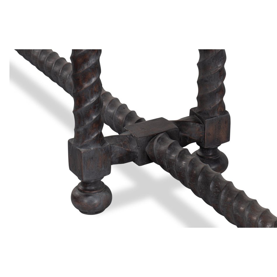 Close-up of console table base structure