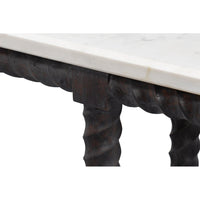 Detailed marble top and leg design of console table