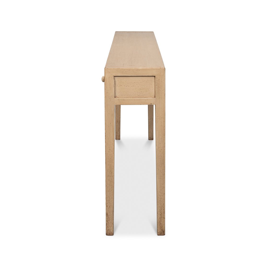 Side view of narrow console table.