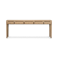 Console table with open drawers, frontal view.