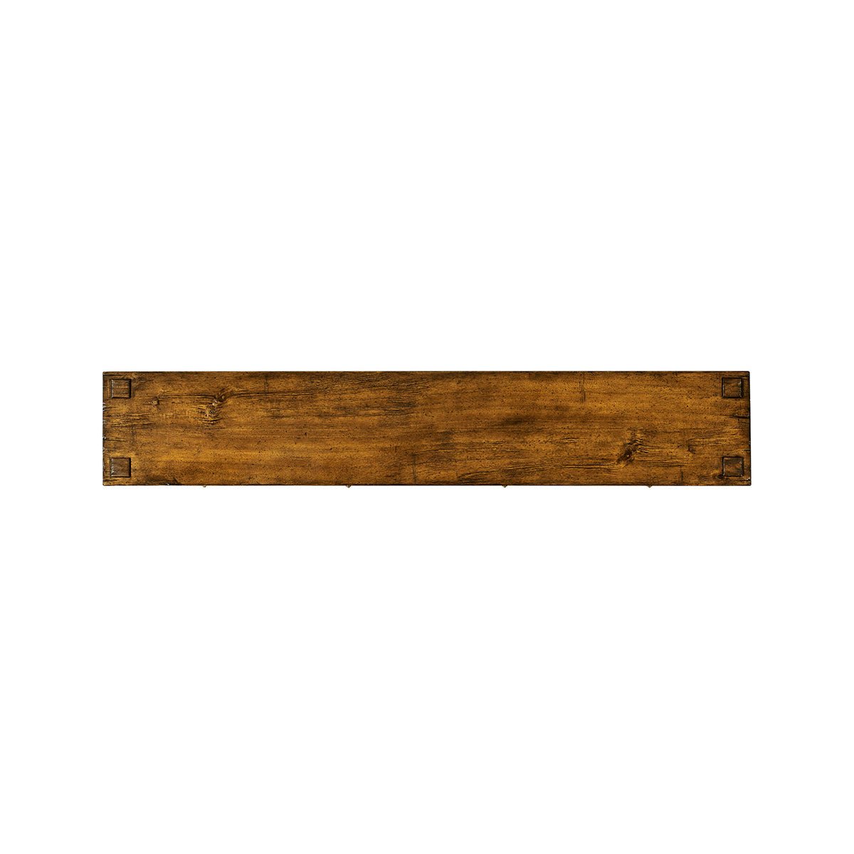 Top view of long wooden console table surface