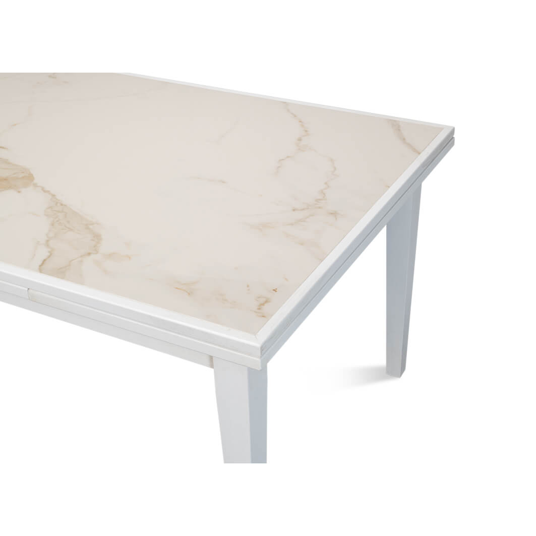 Close-up of white Italian table surface, marble detail.