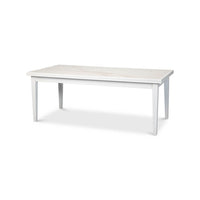Condensed white Italian draw leaf dining table, angled view.