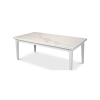 Side angle of condensed white Italian draw leaf table.