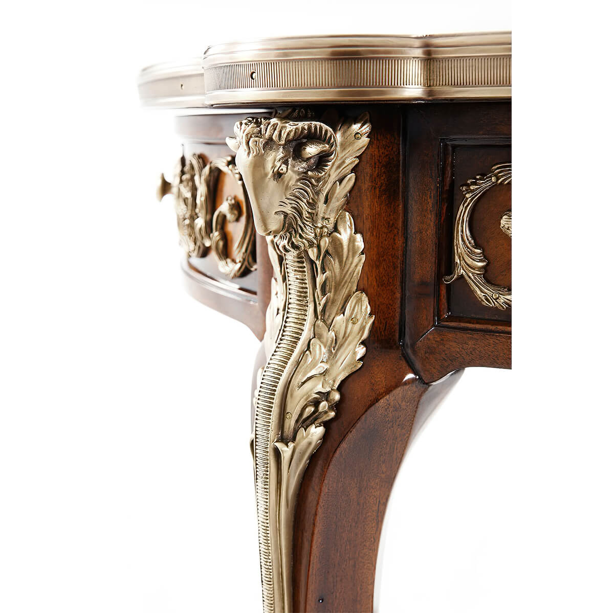 Detailed leg carving on Louis XV mahogany lamp table.