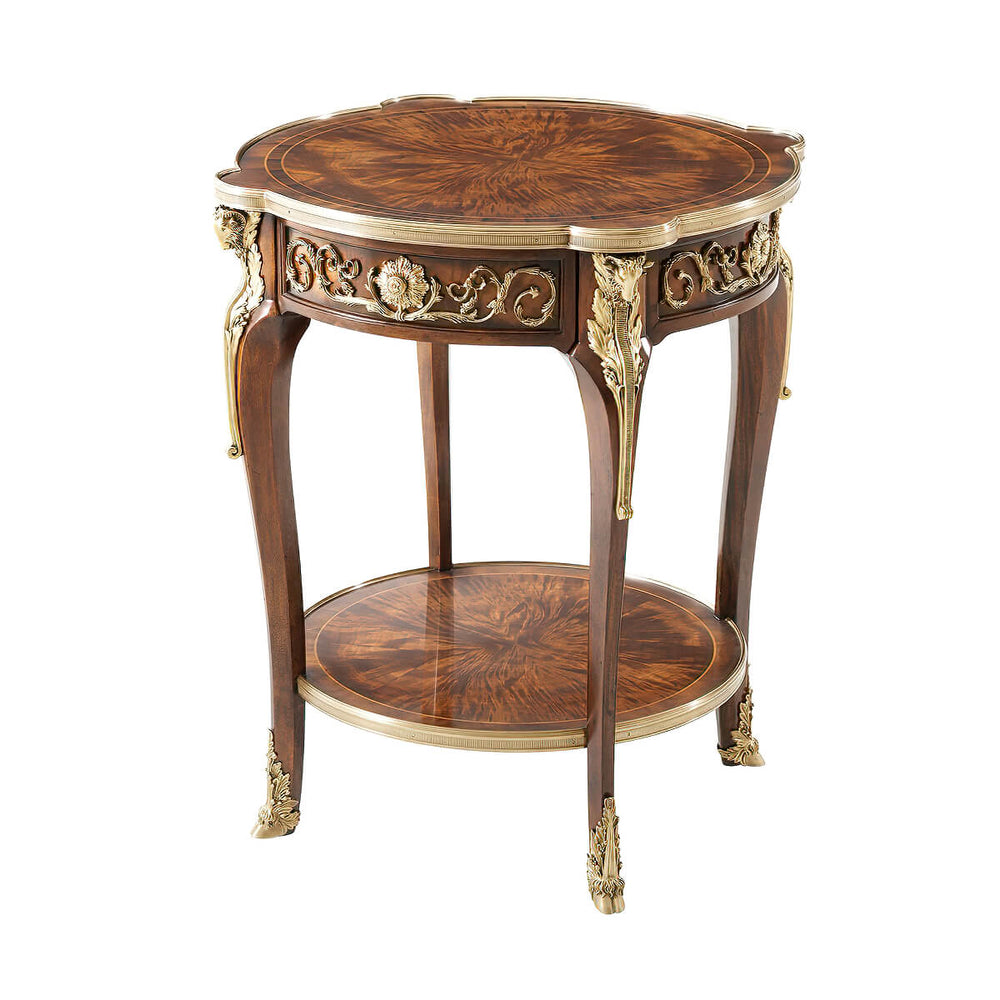 Ornate Louis XV mahogany lamp table, angled view.