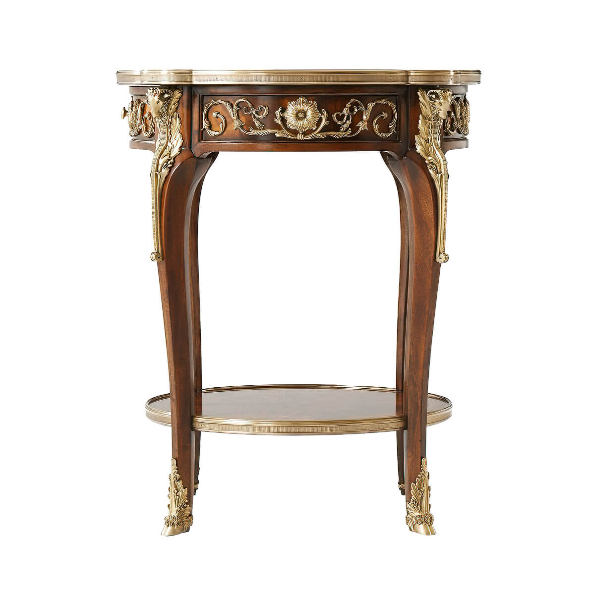 Detailed side view of Louis XV lamp table.
