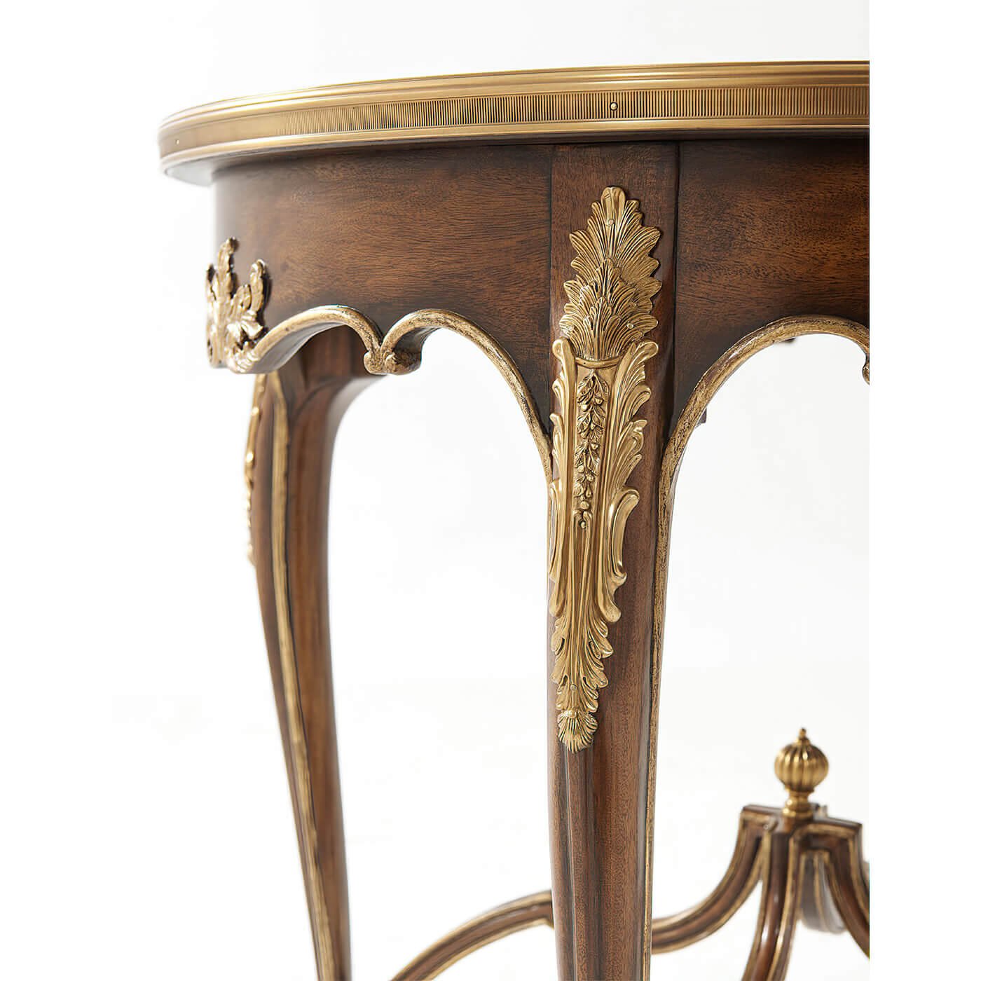 Detailed view of Louis XV mahogany side table leg.